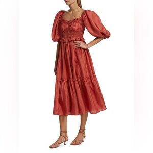 Sea New York Kyle Puff Sleeve Silk Midi Dress